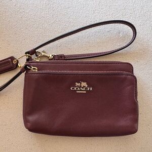 Coach Burgundy Leather Wristlet with Gold Hardware